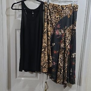 Forever 21 Black Top: S/P + Cupio Leopard Asymmetrical Skirt: M Set